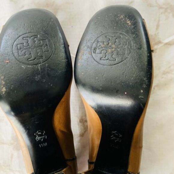 Tory Burch Camel Chunky Buckle Round Toe Pumps - Picture 6 of 6